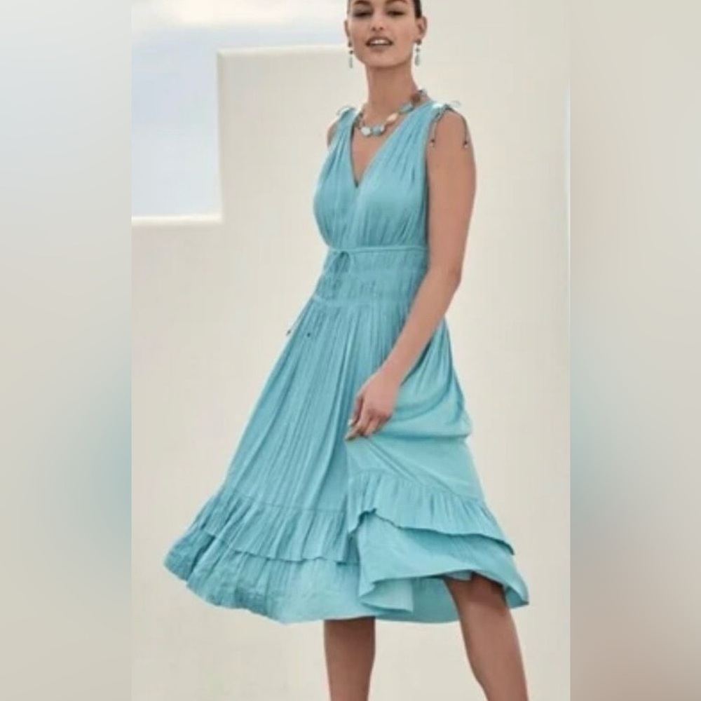 NWT WHBM Pleated Sleeveless Midi Dress with Scoop Neck Crop Cardi